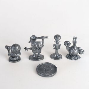 Vintage 2005 Spongebob Squarepants Monopoly Game Tokens Pewter Figurines & Coin